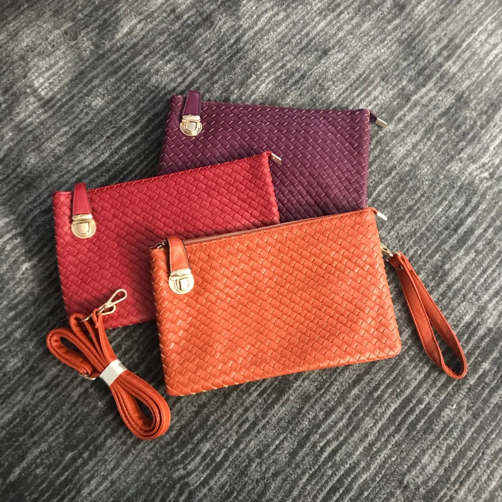 Faux Leather Weave Clutch